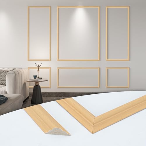 Art3d Pre-Cut Wall Molding Set of 6 pcs, Ready-to-Assemble Wainscoting Panels for Interior Wall Décor Living Room Bedroom Accent Wall - Installed with Glue, 3 Top 3 Bottom, Oak