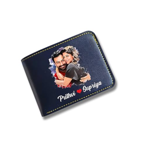 Image of Thebaegift Personalized Leather Men's Customised Print Wallet with Customized Name and Your Chosen Image | Customizable with Name & Photo I Unique Birthday Marriage Gift for Men Boy Love Husband
