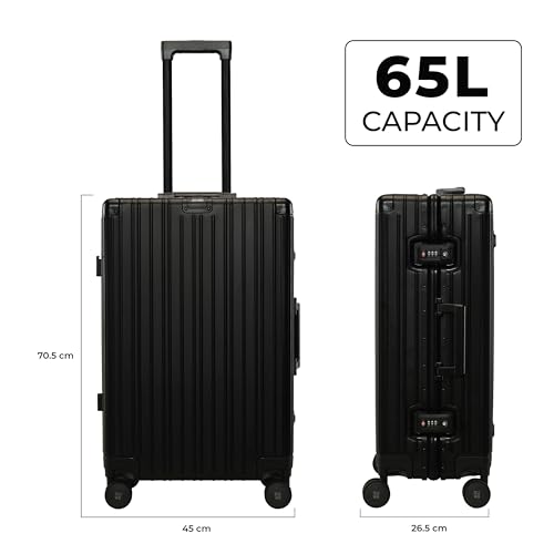 Image of EUME 100% Aluminium Trolley Bag for Travelling| 60cm Luggage Trolley Bag Medium Size for Travel| 8 Silentrun 360 Degree Spinner Wheels System| Premium Trolley Bag for Travel (Black with Black Wheel)