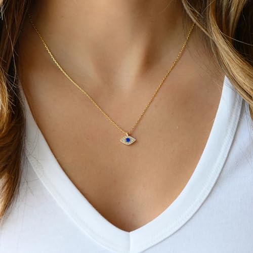 Gold Evil Eye Necklace,14K Gold Plated Dainty Solitaire Minimalist Diamond Evil Eye Simple Necklace For Women Gold Jewelry Gifts2