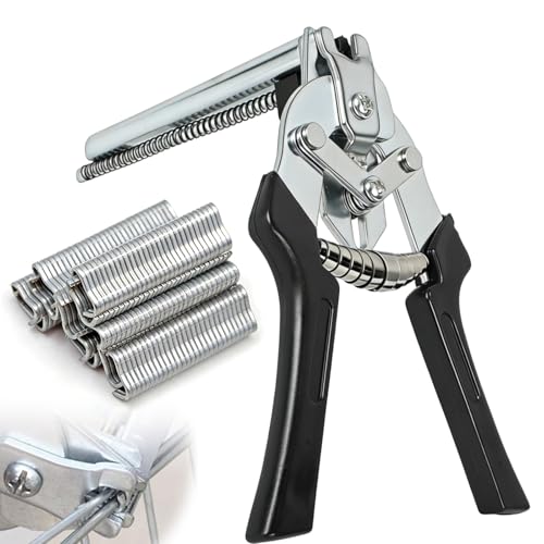 Hog Ringzange Wurstclipper Zange mit 1200 M-Nägel Hog Ring Zange Drahtbefestigungszange Nagelringzange für Zäune Käfige Verschliessen von Würsten