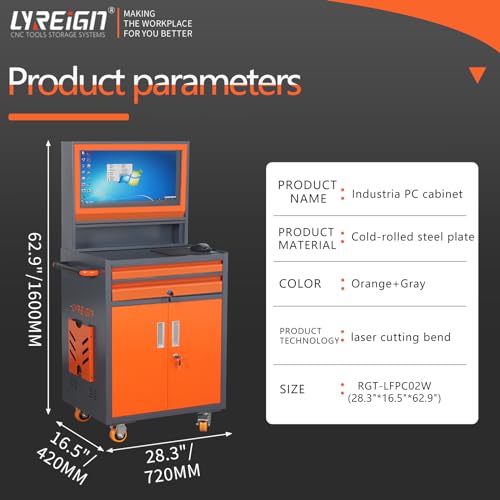 Image of Industrial Computer Cabinet, Mobile Security LCD Computer Cabinet, Enclosure Industrial Computer Desk Maximum Suitable for 27 inches Monitor