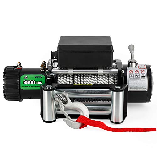 9500 lb. Load Capacity Powersports Winch for Jeep, OFF ROAD BOAR 12V IP67 Waterproof Electric Winch with Steel Wire Rope, Wireless Handheld Remote and Wired Handle