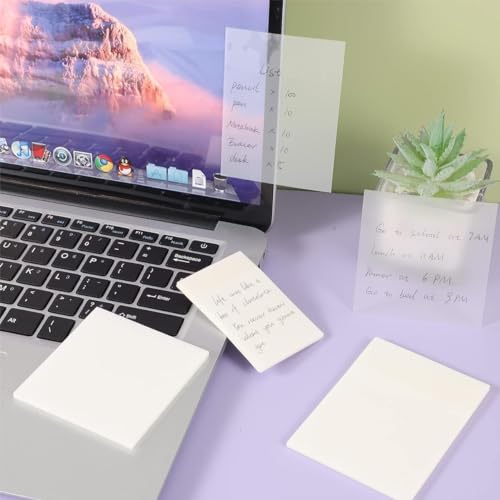 Image of UCRAVO 400 Sheets Transparent Sticky Notes Self Adhesive Clear Sticky Notes for Writing Marking,Annotating Waterproof Reusable Sticky Pads for Office School College Study Planner Journaling Book Tabs