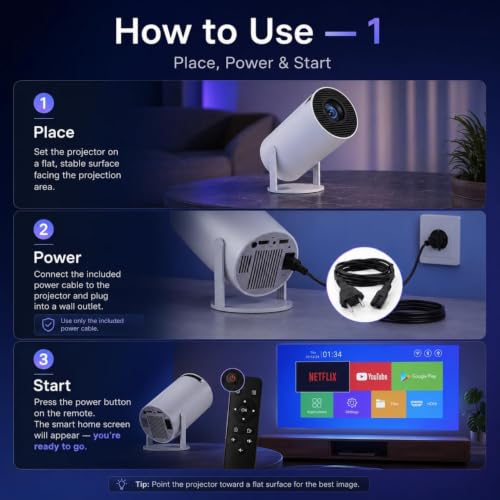 Image of One94Store Android 11 Smart Mini Projector, WiFi 6 Bluetooth HD Home Theater Projector, 1080P 4K Input Support, 180 Rotating Stand, Auto Keystone, HDMI USB for Mobile & Gaming