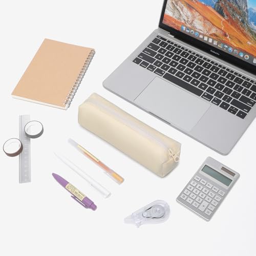Image of Pencil Case Small Zipper Pen Pouch for School Office Art Supplies Stationery Organizer Bag for Pens Markers(Cream /Oxford)