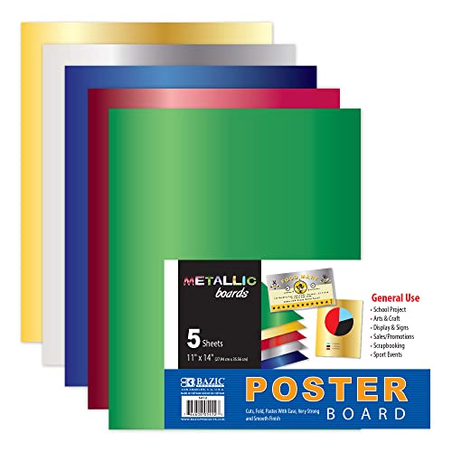 BAZIC Carton d'affiche métallique 11" x 14" couleurs variées 5/paquet