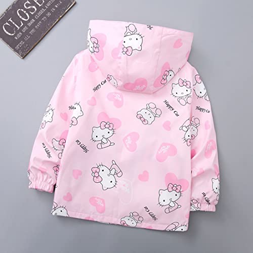 Cute Cartoon Jackets Waterproof Lightweight with Hood Outdoor Cat Print for Kids 3-82