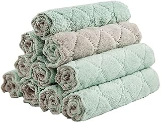 10 Pack Dish Cloths for Kitchen, Soft Coral Velvet Dish Cloths for Washing Up, Strong Absorption Water and Remove The Oil and Dust Cleaning Cloths (Pink/Green)