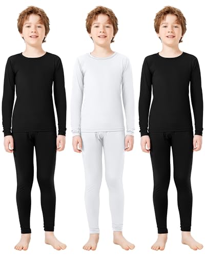 La Mejor Selección de Térmicos para Niño los preferidos por los clientes. 42 Silkfly 3 Juegos Set de Ropa Interior Térmica de Niños Calzoncillos Largos con Forro Polar de Capa Base (Negro, Negro, Blanco, S)