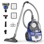 Aspiron Canister Vacuum, Upgraded 1600W Bagless Canister Vacuum Cleaner, Auto Cord Rewind, H13 HEPA Filter, 4Qt Large Capacity, 5 Tools for Hard Floors, Carpet, Pet, Upholstery, Tiles, Car, Indigo