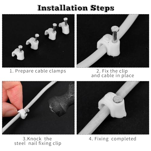 Andibro 100 Stück Kabelschellen Nagelschellen, Kabelklemmen mit Nagel kabelhalter wand Kabel Befestigungen Cable Clamp 6 mm Kabelmanagement für Kabel Netzwerkkabel Weiß(6mm)