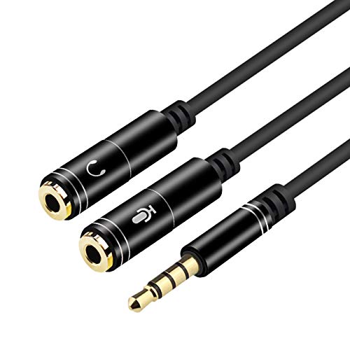 Image of Verox 3.5mm 4 Pole Gold Plated 1 Male to 2 Female Audio Mic Splitter Extension Cable Y Splitter Mic and Audio for Pc, Laptop, Mobile Phone, Ps4 (30 Cm)-Black