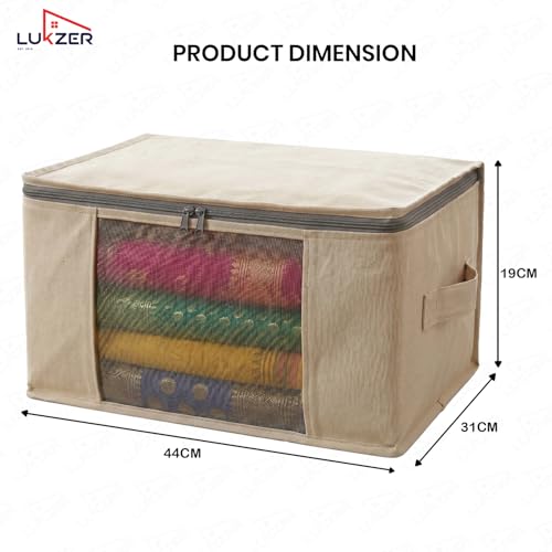 Image of Lukzer Cotton Canvas Large Saree Cover Bags for Storage with Zip & Transparent Mesh Window /Clothes Organizer for Wardrobe - Set of 06 | Saree Bags Designed for Lehengas /Blankets /Dresses - 44x31x19 CM