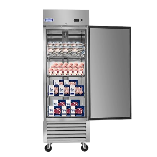 Image of 27 inchW Commercial Freezer,23 Cu.ft Refrigerator with 1 Solid Door Reach-In Freezers Stainless Steel,ETL Approved Upright Freeze Storage w /4 Casters,3 Adjustable Shelves,LED Light,for Restaurant,Silver