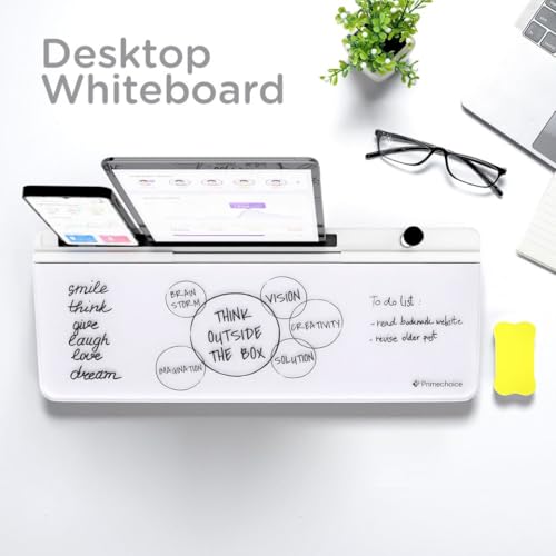 Image of Shuttle Art Tabletop Smart Desk Buddy Whiteboard Easel | Desk Organizer with Storage Compartment | Office Home School Study Supplies | Memo Board-Marker & Eraser | Computer Keyboard Stand-Grey White