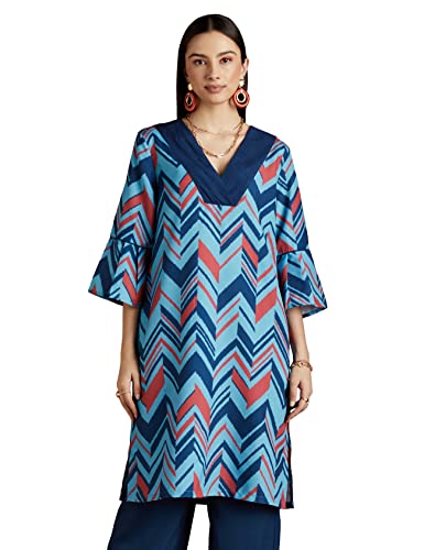 Image of RIVER by Narendra Kumar Premium Designer Women's Geos Print Kurta Kurti