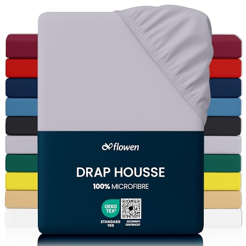 Flowen Drap Housse 140x190 cm en Microfibre Gris Clair avec Coins Élastiqués pour Matelas de 30 cm Haut Tissu Anti-Acarien Hypoallergénique De Haute Qualité Doux et...