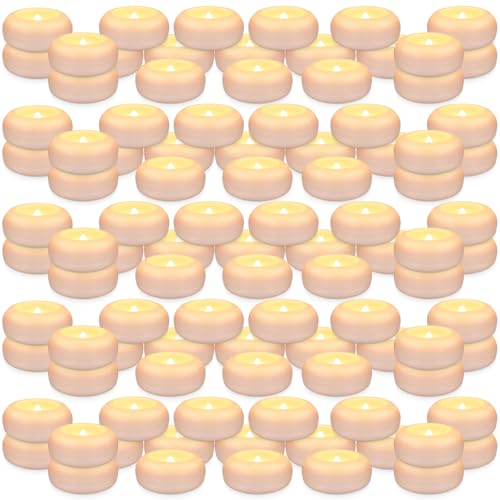 Image of 100 Pack 2 Inch Flameless LED Floating Candles, Battery Operated White Tealights with Realistic Flickering Flame, Waterproof for Cylinder Vases, Wedding Centerpieces, Pool, Party & Holiday Decor