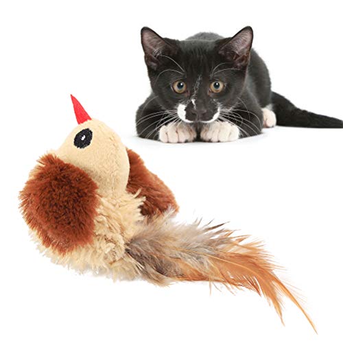 Pássaros de pelúcia artificiais, adereços de gato engraçados, brinquedo interativo (15 x 5 cm)