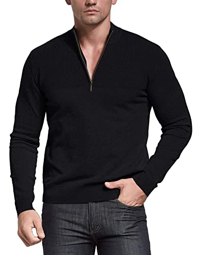 Anelune Pullover Herren Rollkragenpullover 1/4 Zip Neck Troyer Feinstrick Sweater Business Arbeitspullover Herren Schwarz M