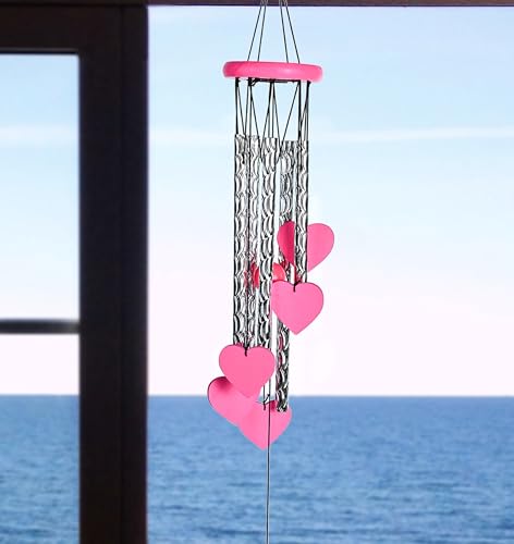 Image of ZAICUS Pink Heart Wind Chime - Heart-Shaped Hanging Decor - Wind Chime for Home - Home Decor Items for Valentine's Day & Special Moments