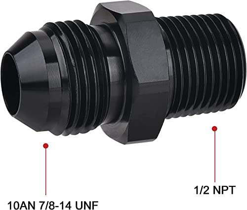 SYKRSS Straight 10AN Male Flare to 1/2" NPT Pipe Adapter Fitting Aluminum — view 2