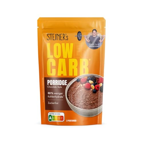 STEINER´s Low Carb Porridge Schoko | 88% weniger Kohlenhydrate | Zuckerfrei | Ballaststoffreich | Schnelle Zubereitung für vielseitige Frühstücks- und Snackideen | 1x 180g Packung