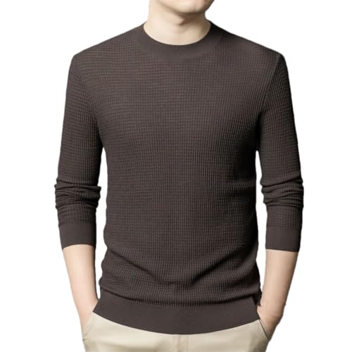 Men's Solid Long Sleeve Wool Sweater Crew Neck Casual Knit Jumpers