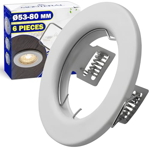 MONTERAL 6 Piezas Marco Foco Empotrable LED Techo Ø 53-80 mm - Marco Techo Empotrable para Bombillas GU10 Max 50W - Cuerpo de Acero Color Blanco - Garantía de 10 Años