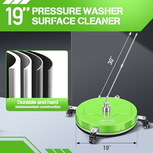 Image of LidoDola 19'' Pressure Washer Surface Cleaner with 4 Wheels - Stainless Steel Surface Cleaner for Pressure Washer Attachment for Concrete, Driveway, Patio, Sidewalk, Deck and Driveways (19 INCH GREEN)