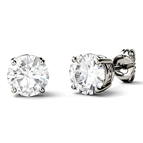 Charles & Colvard Created Moissanite 6.5mm Round Cut Stud Earrings for Women | 2 cttw DEW | Lab Grown | Solid 14K White Gold with Rhodium3