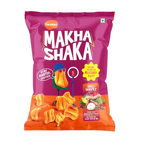 Image of Makha Shaka Stix Farmley Pillow Pouch I Healthy Snacks | Namkeen Snacks I Puffed Snacks | Roasted in Olive Oi (70g, Imli Waves)