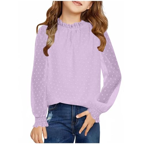 BILIKEYU Girls Puff Long Sleeve T-Shirt Prints Crewneck Pleated Comfortable Casual Fall Winter Tops