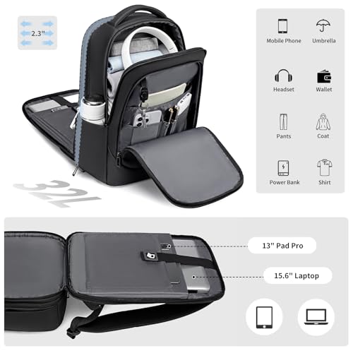 Image of FENRUIEN Expandable Laptop Backpack for Men, 15.6 Inch USB Charging Work Backpack for Business /Commute /Travel