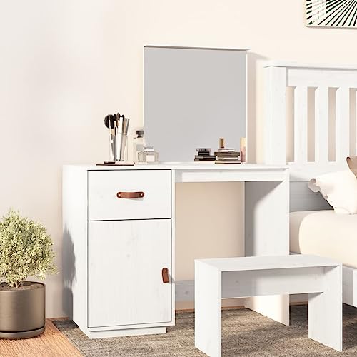 Teenpull Tocador blanco, 95 x 50 x 134 cm, madera maciza de pino, con espejo, espacio para cosméticos, ideal para dormitorio