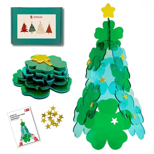 Decoración acrílica para árbol de Navidad con tréboles verdes y estrellas amarillas