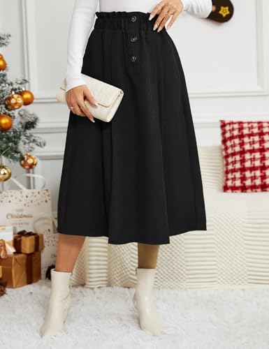 IDEALSANXUN Womens Corduroy Skirts Fall Winter High Waisted A Line Pleated Midi Skirt2