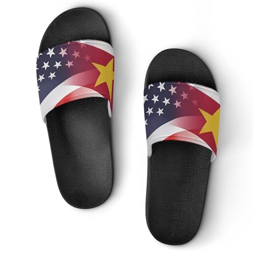 Flag of Suriname And U.S. FLAG House Sandals Non-Slip Bathroom Slippers Beach Summer Shoes for Men Women