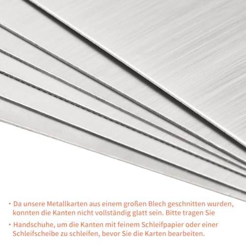 sourcing map 10 Stück Leere Metall Karten 80x50x0.4mm, Silber Metallkarte Edelstahl Platte, DIY Lasergravur Rohlinge Tag für Klingelschild Visitenkarten Namensschilder Briefkasten Türschilder