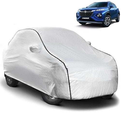 Image of Pivalo Car Cover for Maruti Fronx Delta Plus All Model & Years (2023-2025) 100% Waterproof with Mirror Pockets, Triple Stitched Bottom Elastic Dustproof Full Body Protection (UV Resistant, Silver)