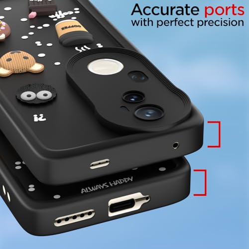 Image of Pikkme Back Cover for Vivo T4 Ultra 5G | Cute Fun Cartoon 3D Bear Silicone Full Body Protection Bumper Case (Black)