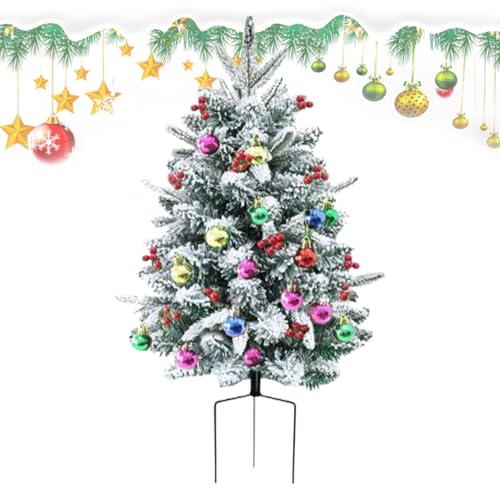 Outdoor Staked Christmas Trees, Path Christmas Trees | 29.5 Inch Snow Flocked Trees with Lights,Christmas Planter Filler, Outdoor Illuminated Christmas Tree, Deco