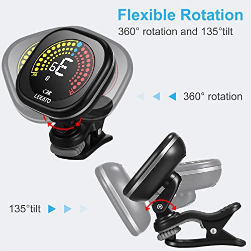 lekato guitar tuner rechargeable tuner clip on for guitar bass chromatic ukuleleviolin tuner fast accuratie tuning super bright display to read for professionalbeginners