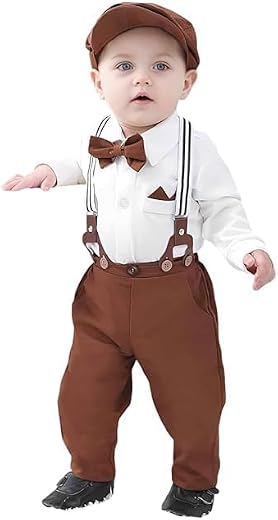 doblo Baby Boy Clothes Gentleman Outfits Suits Summer Short Sleeve Bowtie Bodysuit Shirts + Suspender Shorts + Beret Hat
