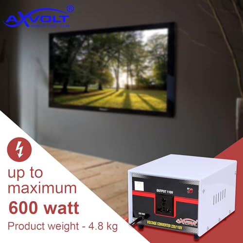 Image of Axvolt Crysta 600W Step Down Voltage Converter | 220V-240V to 110V-120V Heavy Duty Transformer | Use USA, Canada & Japan Appliances in India | Universal Socket | 2-Year Warranty