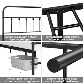 Yaheetech Classic Metal Platform Bed Frame Mattress Foundation with Victorian Style Iron-Art Headboard/Footboard/Under Bed Storage/No Box Spring Needed/Twin XL Size Black