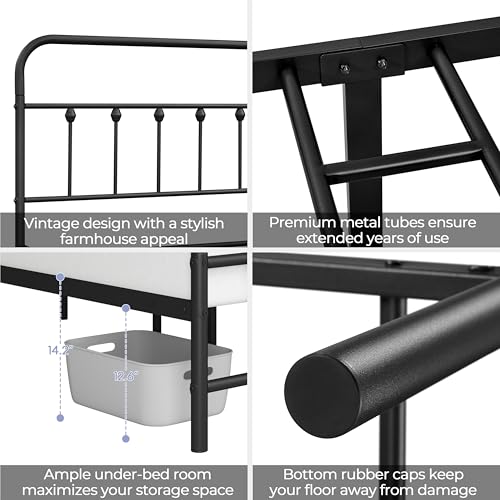Yaheetech Classic Metal Platform Bed Frame Mattress Foundation with Victorian Style Iron-Art Headboard/Footboard/Under Bed Storage/No Box Spring Needed/Twin XL Size Black