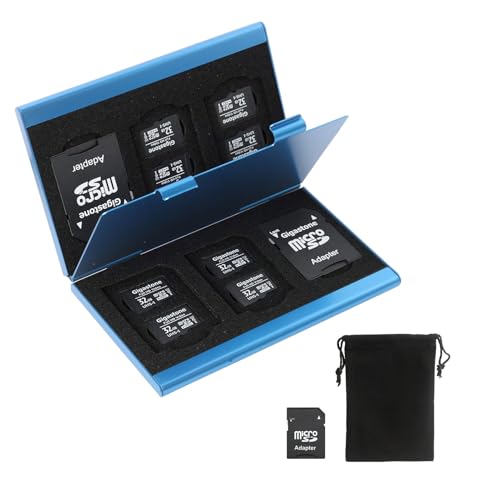 PinQiongZhe Carrying Case for 6 SD Memory Cards and 12 Micro SD Memory Cards, Dustproof and Shockproof Micro SD Card Case, Compact SD Card Storage Case, Aluminum Micro SD Card Organizer (Blue)