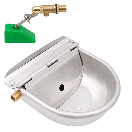 Bebedero para Caballos de Acero Inoxidable,con 2 Piezas VáLvula de Flotador de LatóN y Orificio de Drenaje,Bebedero AutomáTico Apto para Bovinos, Ovinos, Caprinos,Perro